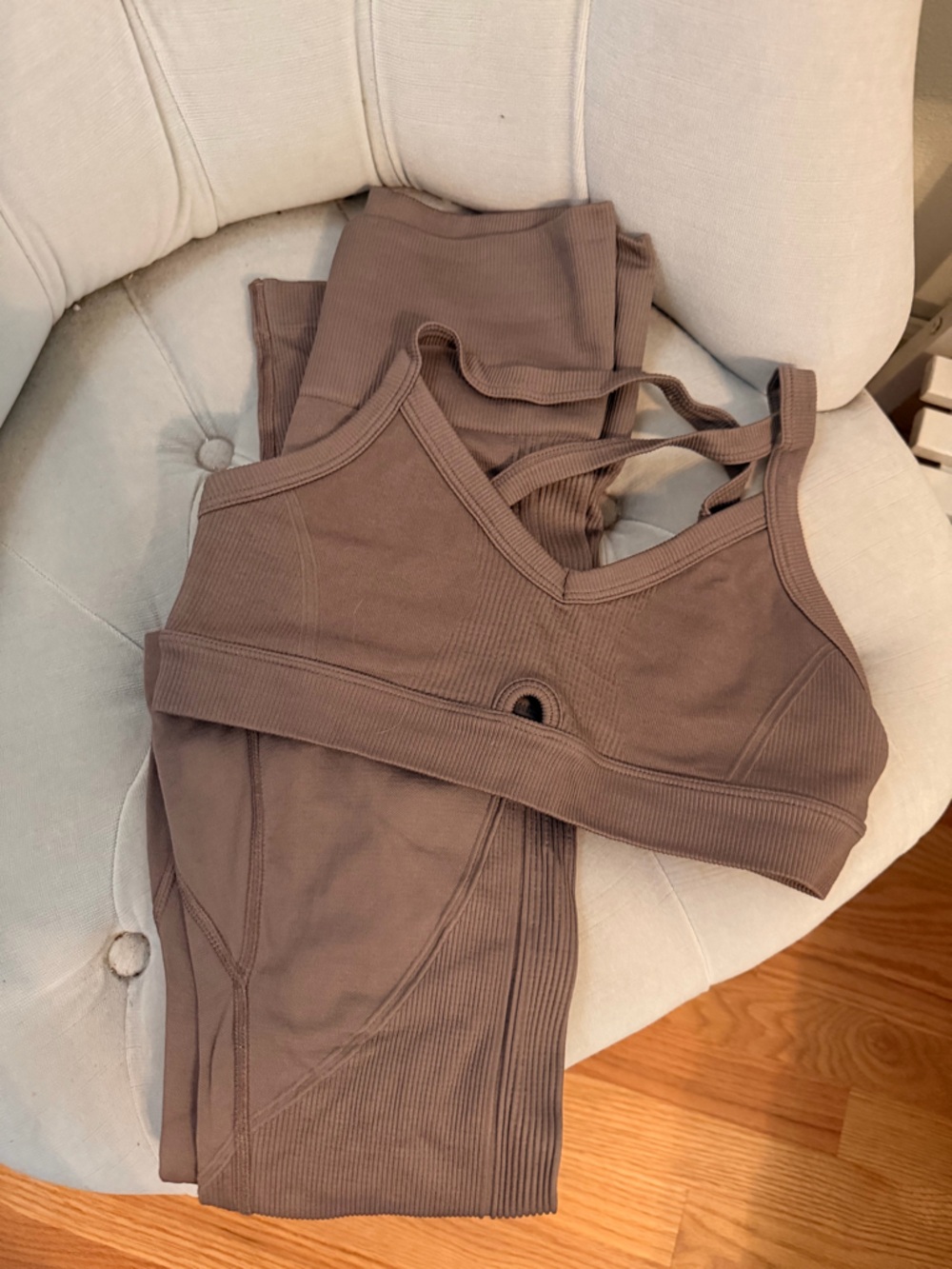 Alala Barre Seamless Ribbed Two-Piece Active Set in Taupe